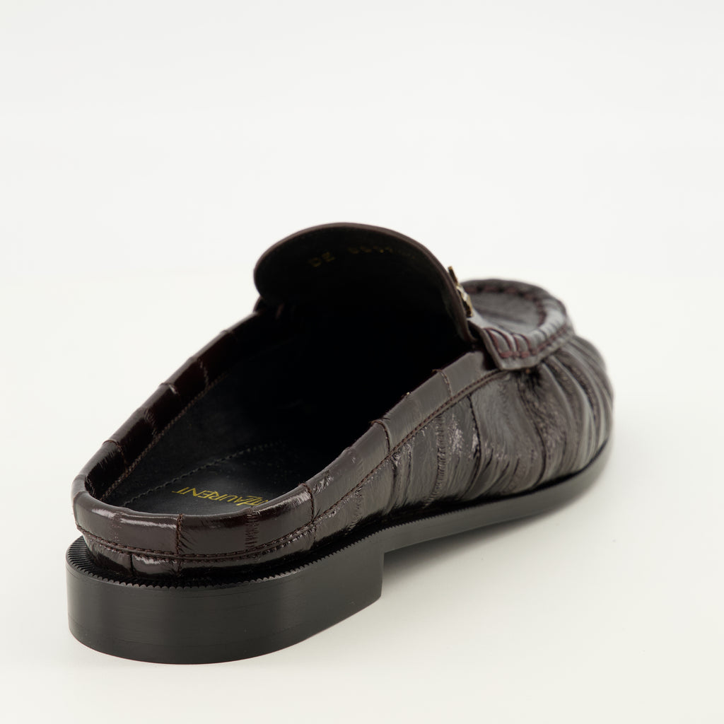 Chaussures ouvertes 브라운 가죽 로퍼 뮬 Saint Laurent Marron Femme