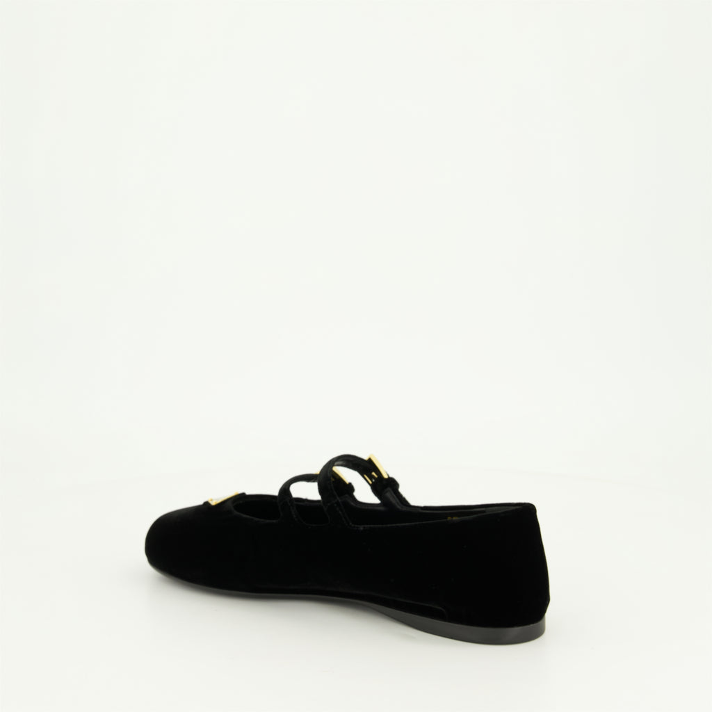 Flat shoes Velvet Ballet Flats Prada Black Femme