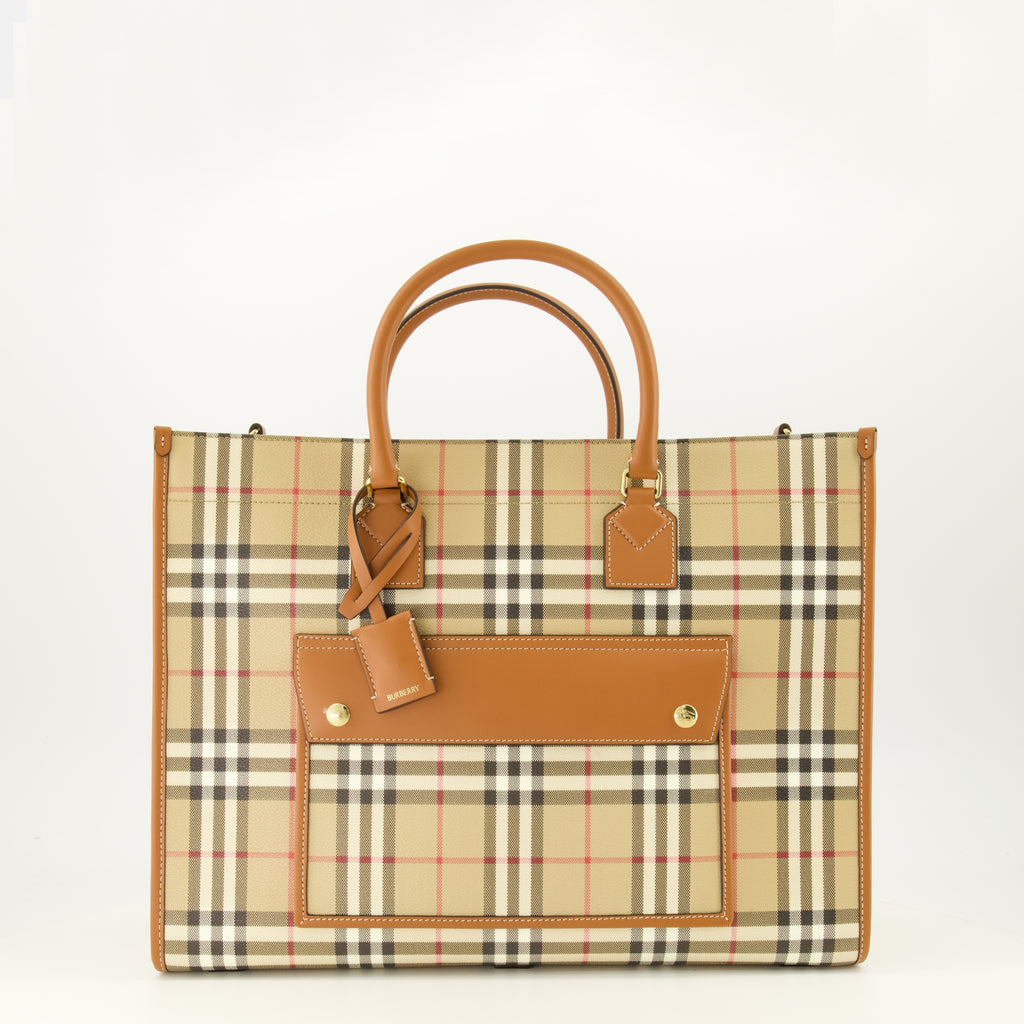 Sacs cabas Bolsa Tote Freya Check Burberry Beige Femme