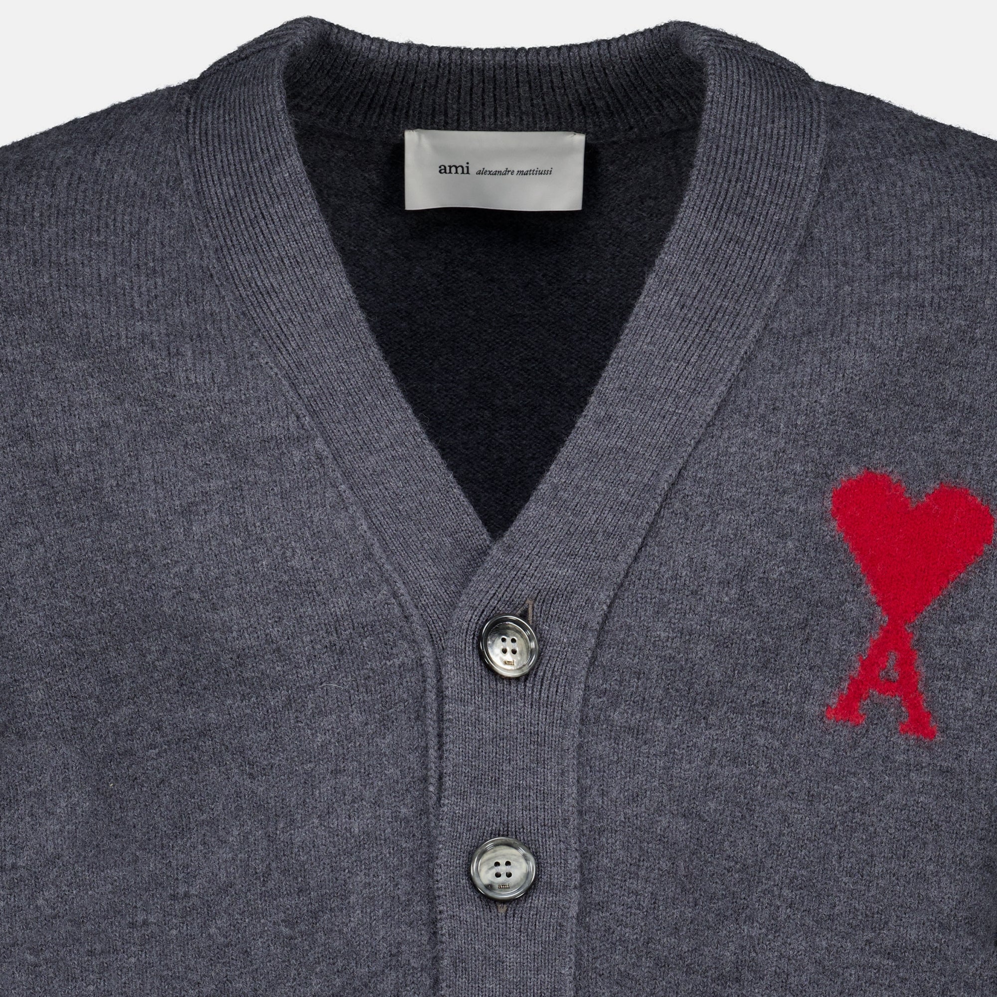 Maille AMI Heart Cardigan in Grey Wool Ami PARIS Gris Unisexe