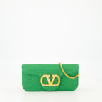Bolsas de mão e de ombro Small Locò Bag in Moiré Valentino Garavani Verde Femme