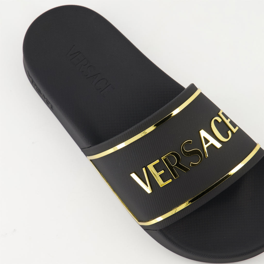 Scarpe aperte Pantofole con Logo Versace Nero Femme