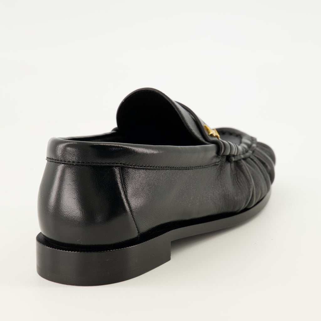 Mocassins 검정 가죽 로퍼 모카신 Saint Laurent Noir Femme