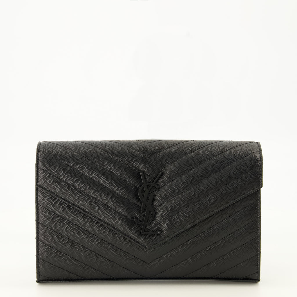Petite maroquinerie カサンドル チェーン ウォレット ブラック レザー Saint Laurent Noir Femme