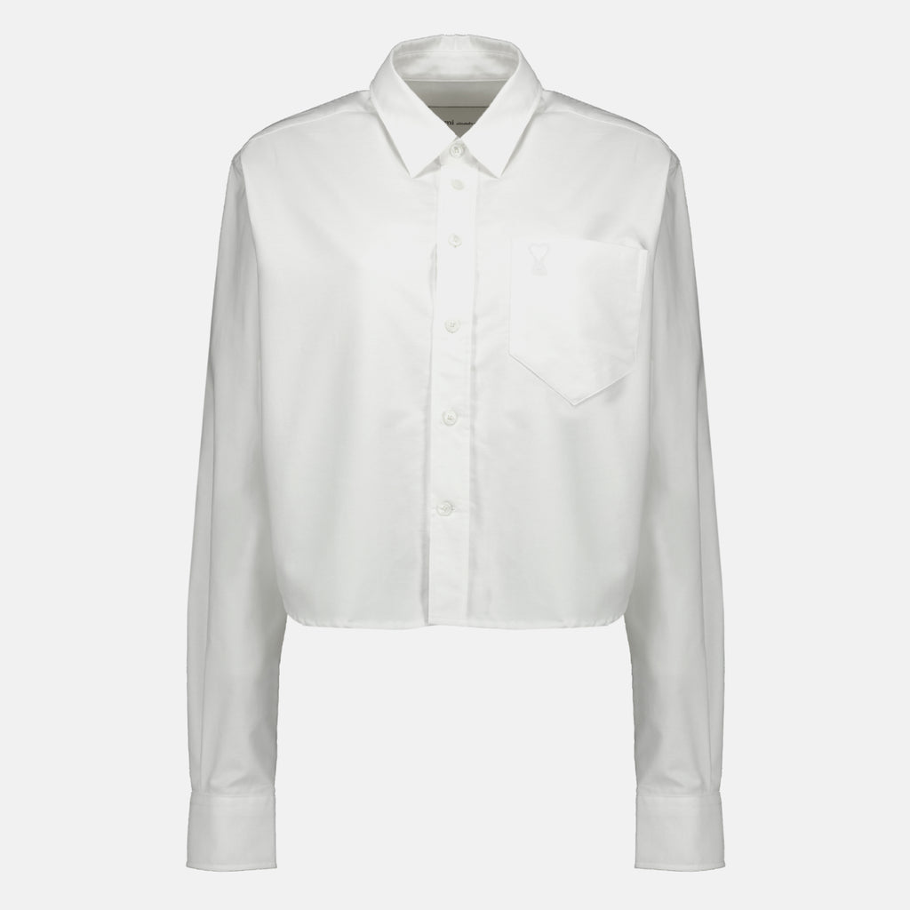 Chemises Camicia Corta Bianca in Cotone Ami PARIS Blanc Femme