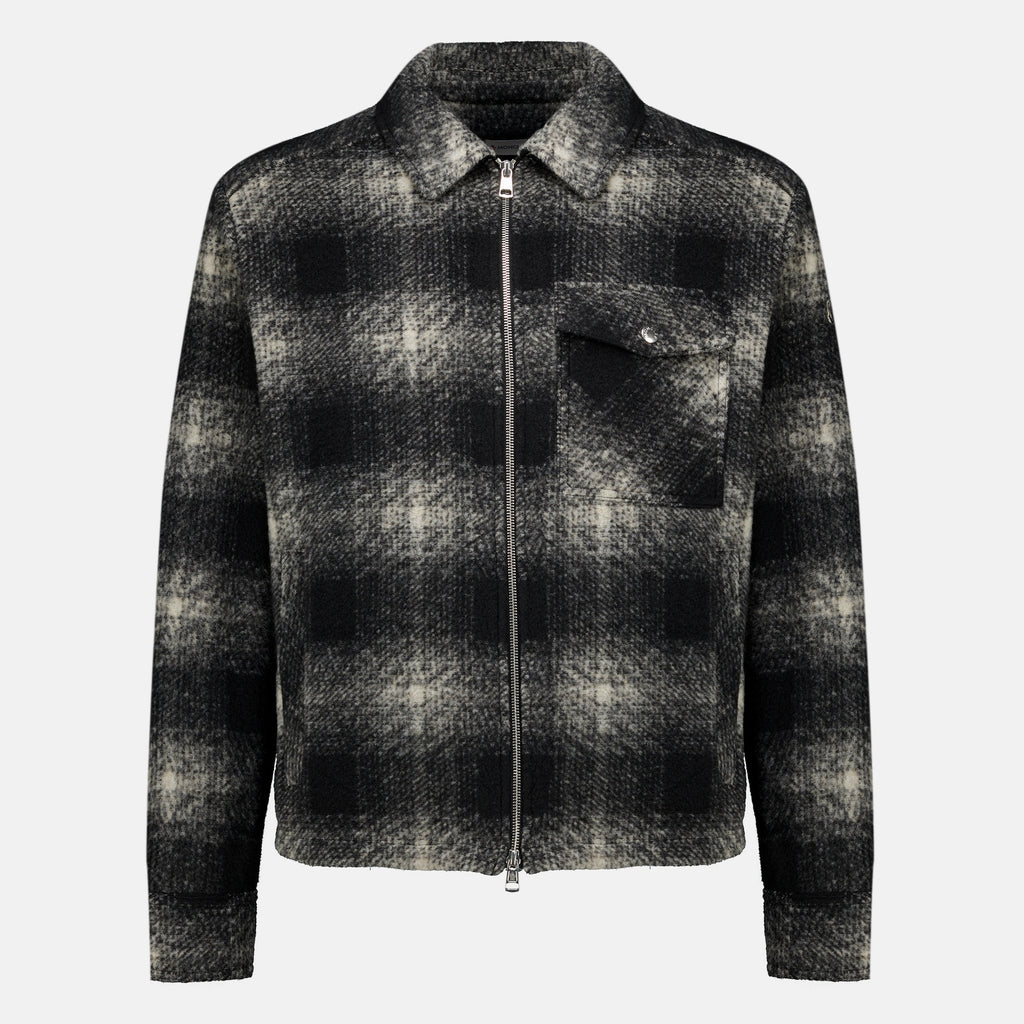 Vestes Camicia Nera a Carreaux con Zip Moncler Noir Homme
