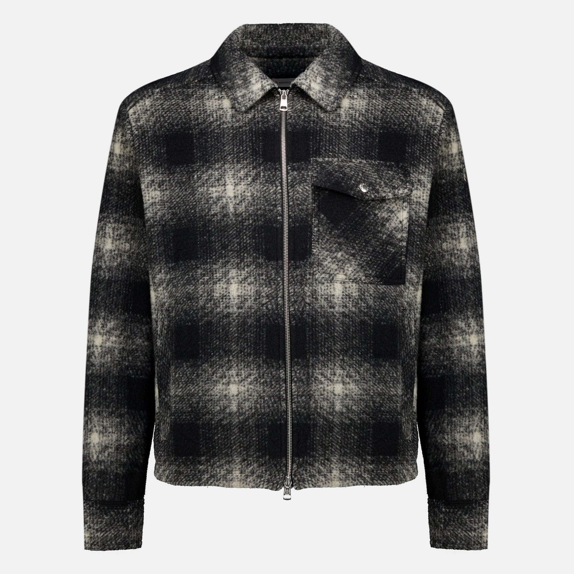 Vestes Camisa de Cuadros Negra con Cierre Moncler Noir Homme