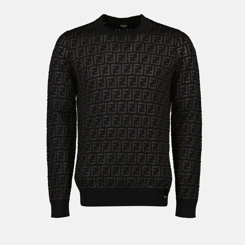 Maille Pull en laine FF Fendi Noir Homme