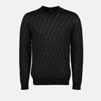 Maille Pull en laine FF Fendi Noir Homme