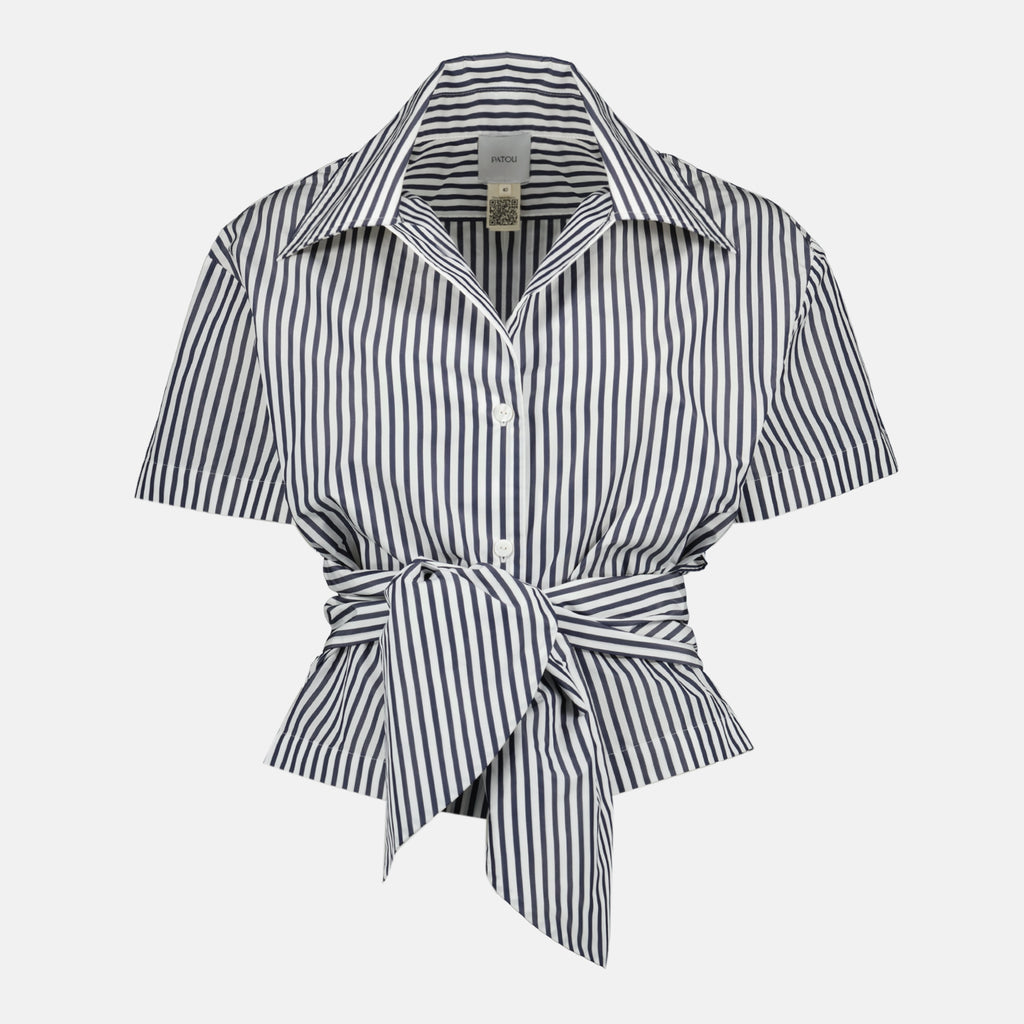 Imagem do artigo Camisa curta às riscas azul e branca da marca Patou para Mulheres - Temporada Primavera-Verão 2026 - Vista Frontal