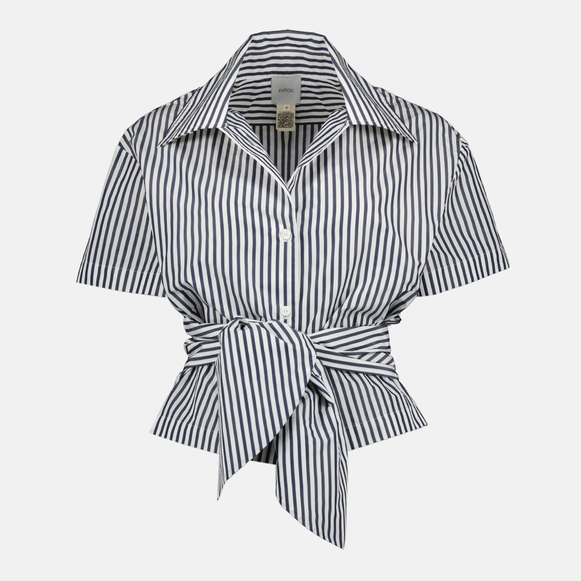 Imagem do artigo Camisa curta às riscas azul e branca da marca Patou para Mulheres - Temporada Primavera-Verão 2026 - Vista Frontal