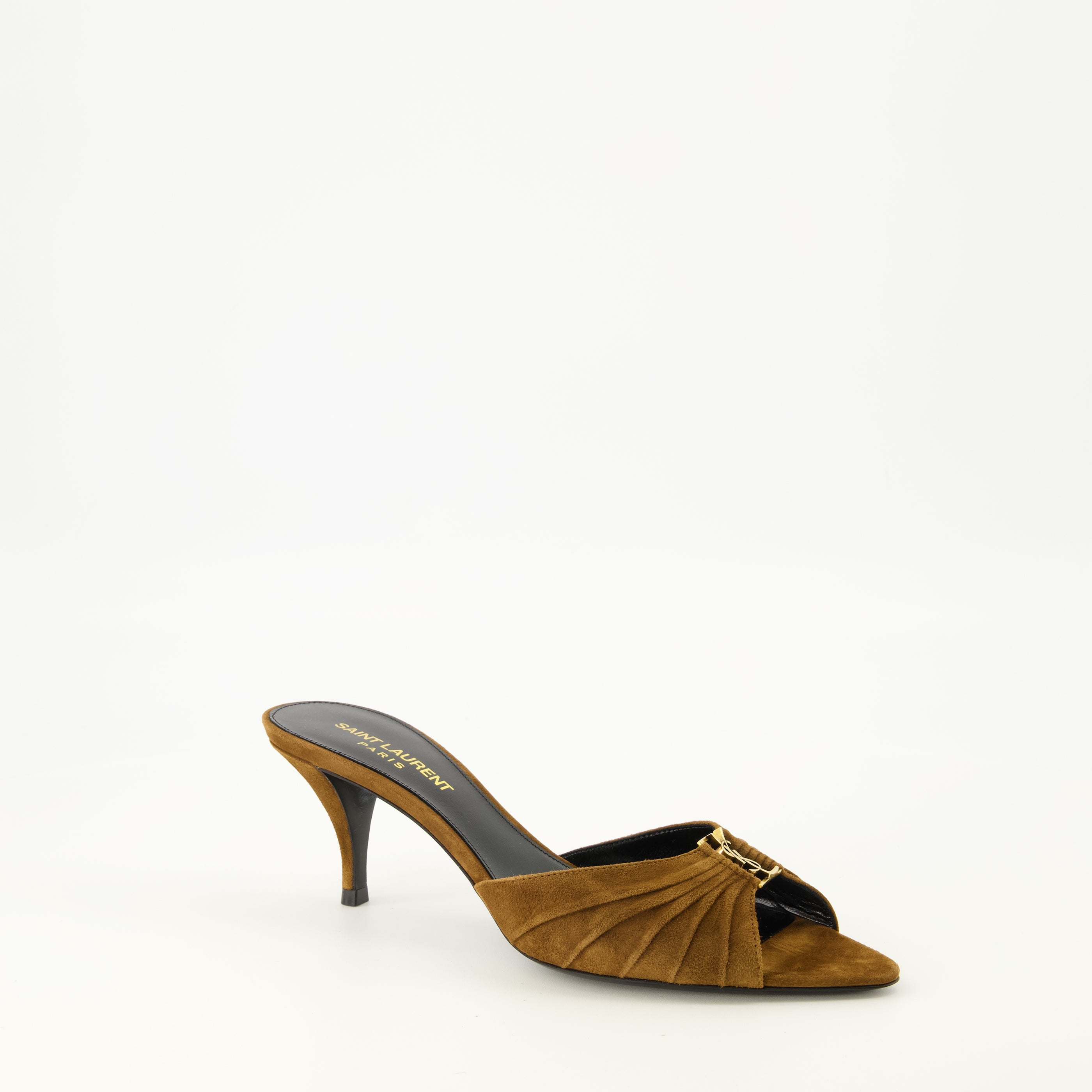 Chaussures ouvertes Babylone Mules Marrones en Suede Saint Laurent Marron Femme