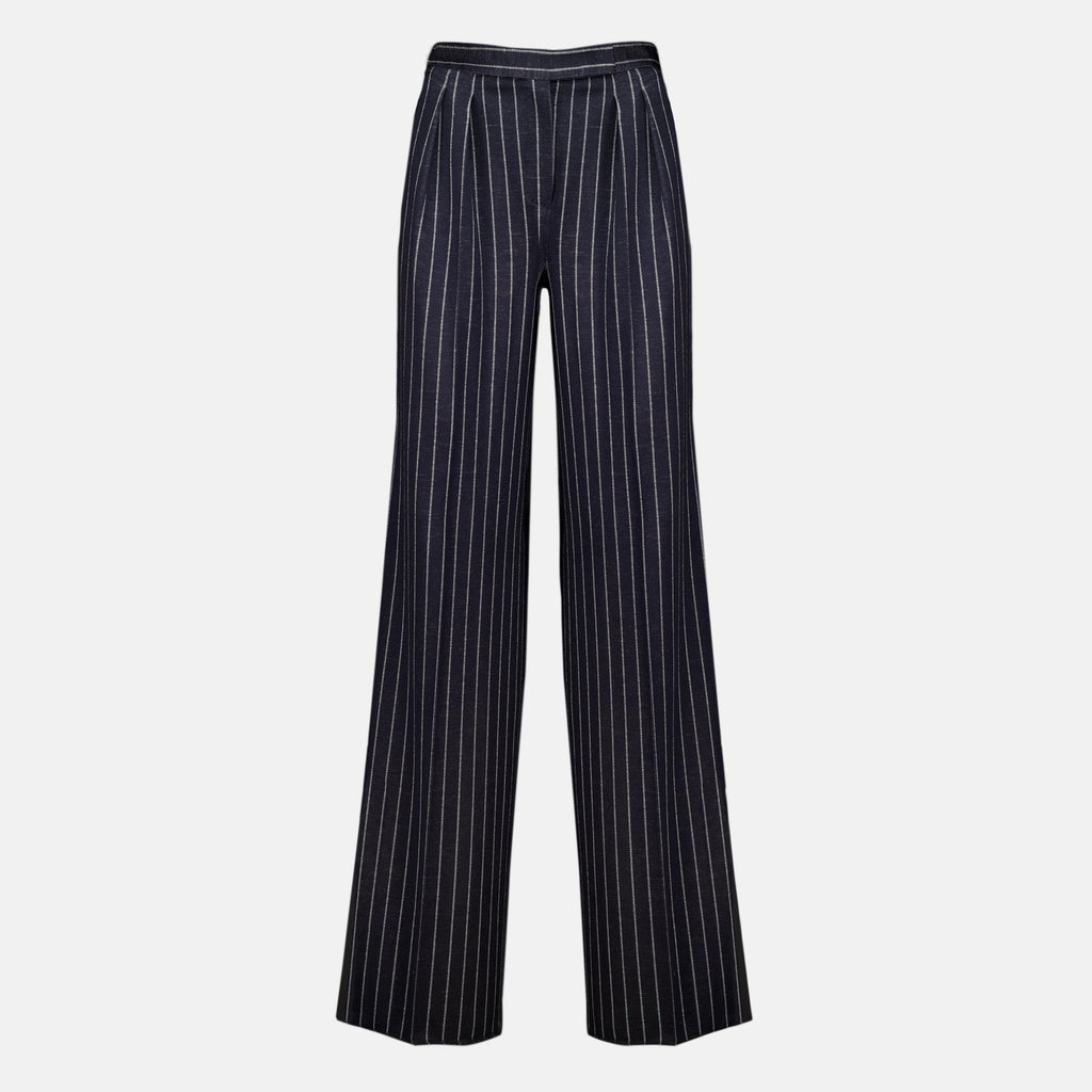Pantalons Pantalon en laine à rayures bleu marine Max Mara Bleu foncé Femme