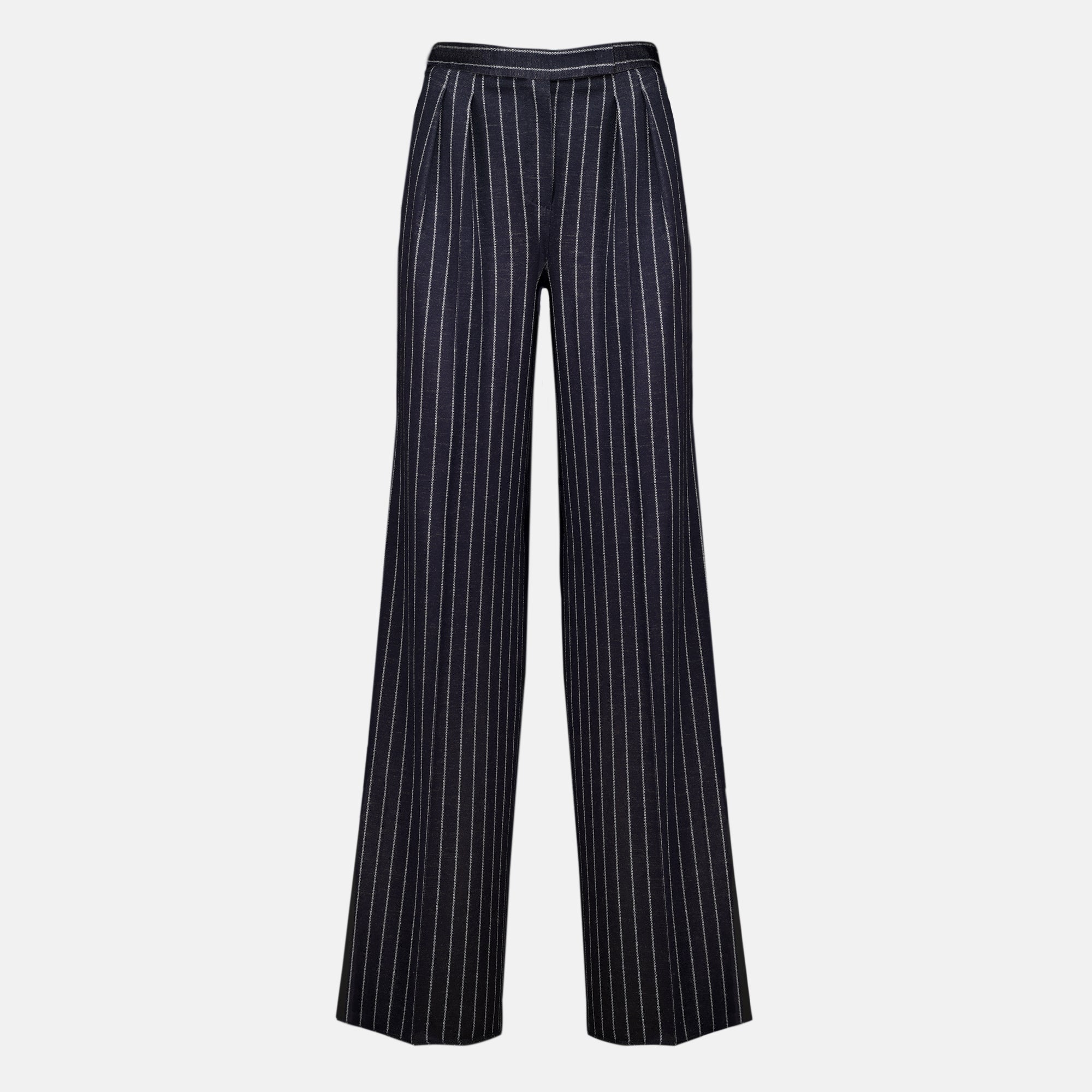 Pantalons Pantalon en laine à rayures bleu marine Max Mara Bleu foncé Femme