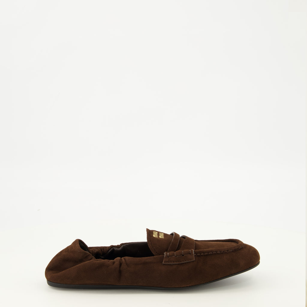 Mocassins Mocassins Ruches en suède marron Miu Miu Marron Femme
