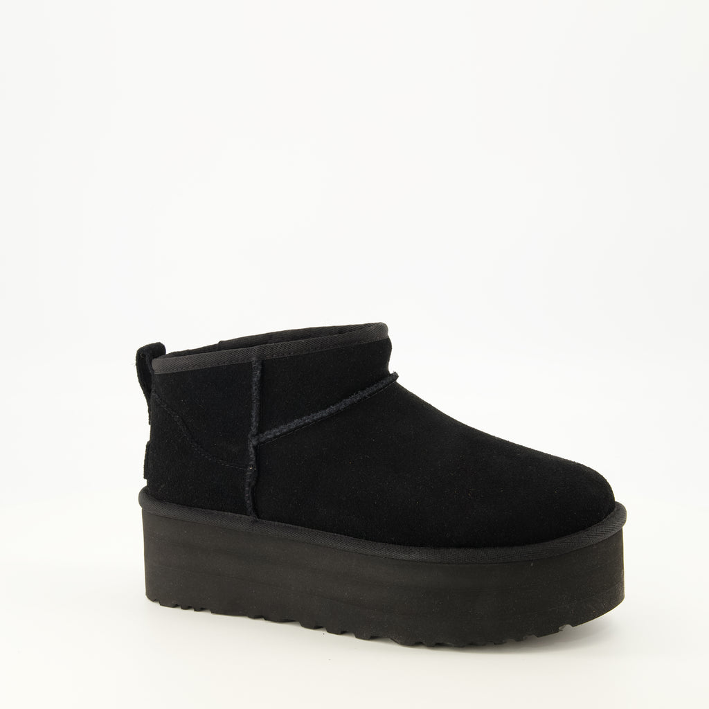 Bottines Klassische Ultra Mini Plattform Stiefeletten Schwarz Ugg Noir Femme