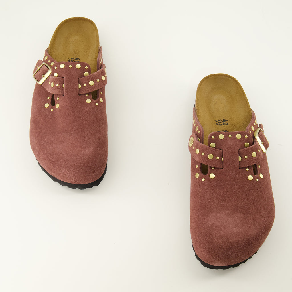 Chaussures ouvertes 보스턴 핑크 뮬 리벳 Birkenstock Rose Femme
