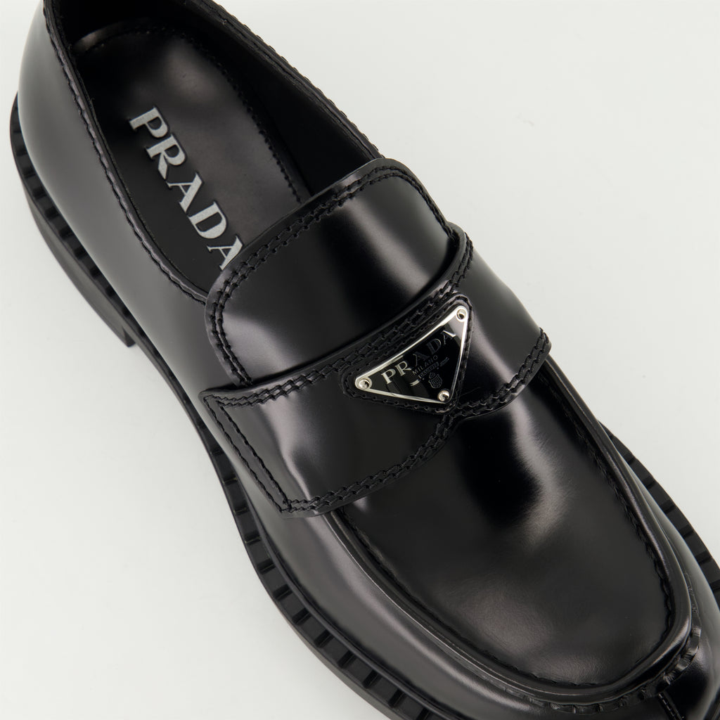 Loafers Chocolate Leather Loafers Prada Black Homme