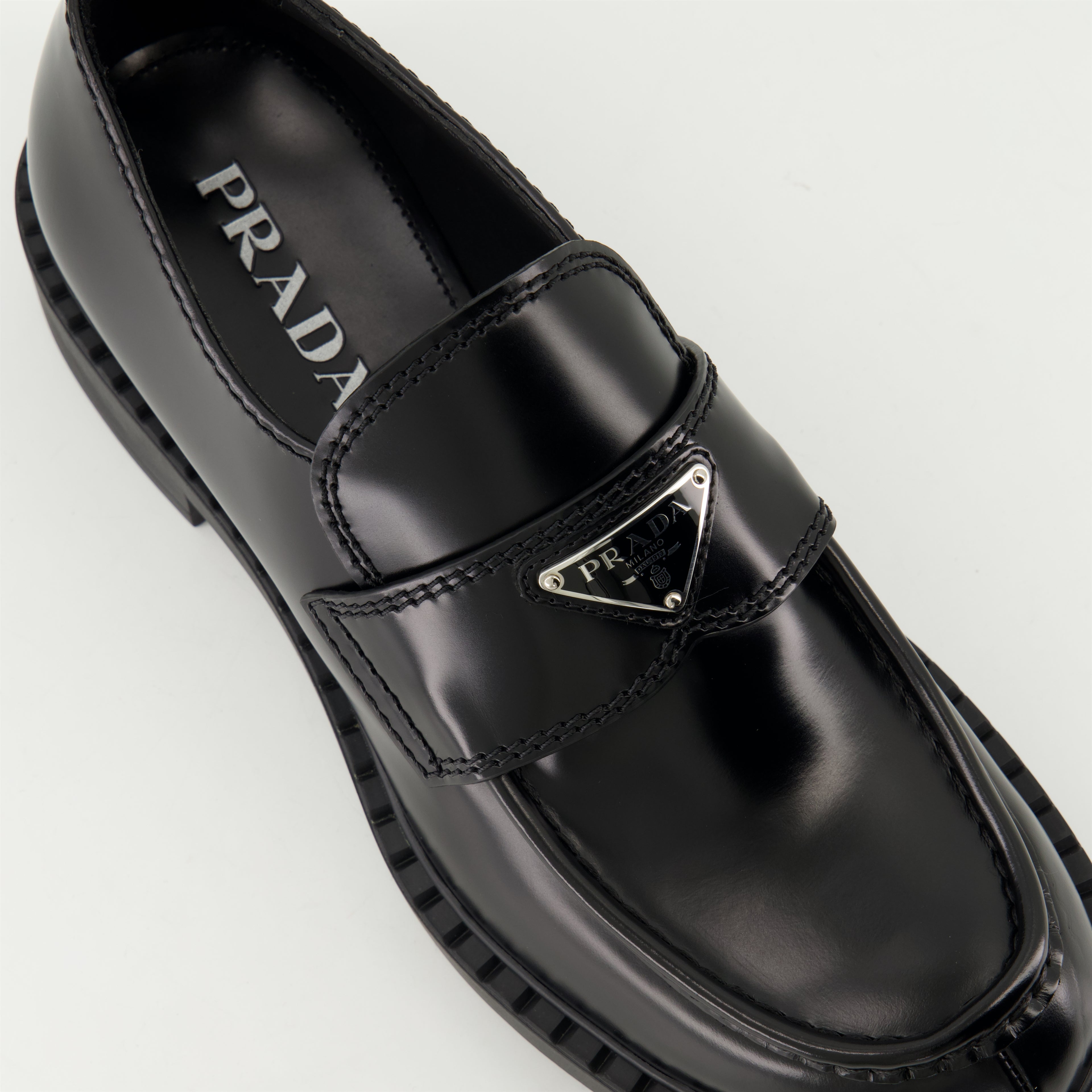 Loafers Chocolate Leather Loafers Prada Black Homme