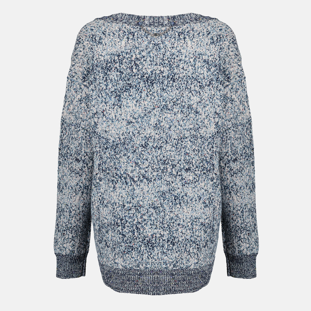 Image of the blue cotton tweed effect cardigan by Rabanne for Women - Spring-Summer 2026 - Back View