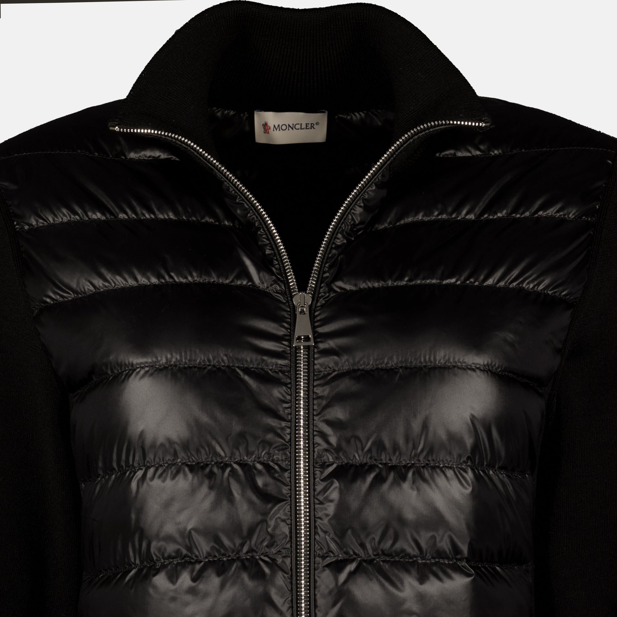 Vestes Cárdigan Con Cremallera Acolchado en Lana Negra Moncler Noir Femme