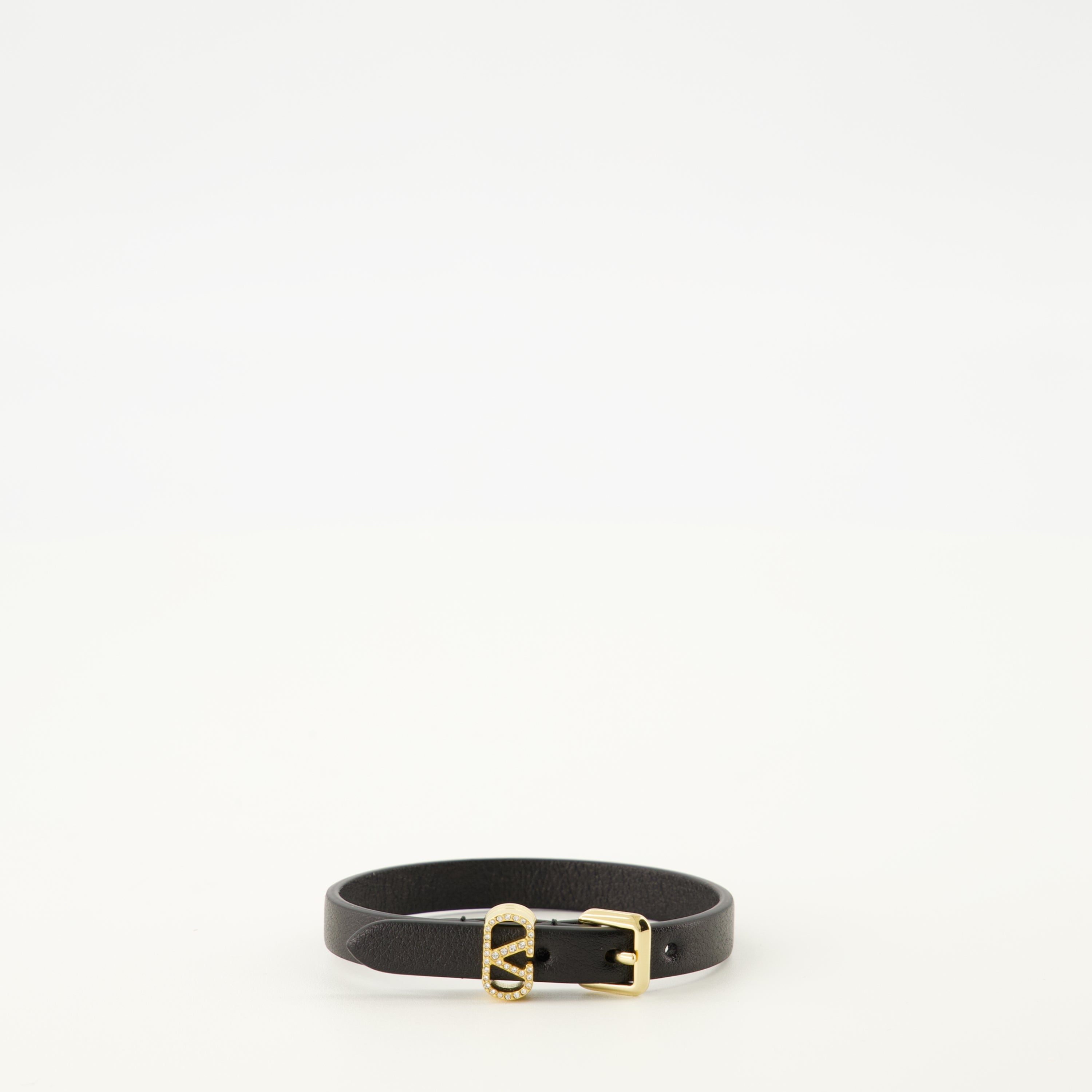 Image de l'article Bracelet Vlogo en cuir noir de la marque Valentino Garavani pour Femme - Saison Automne-Hiver 2025 - Vue de Face