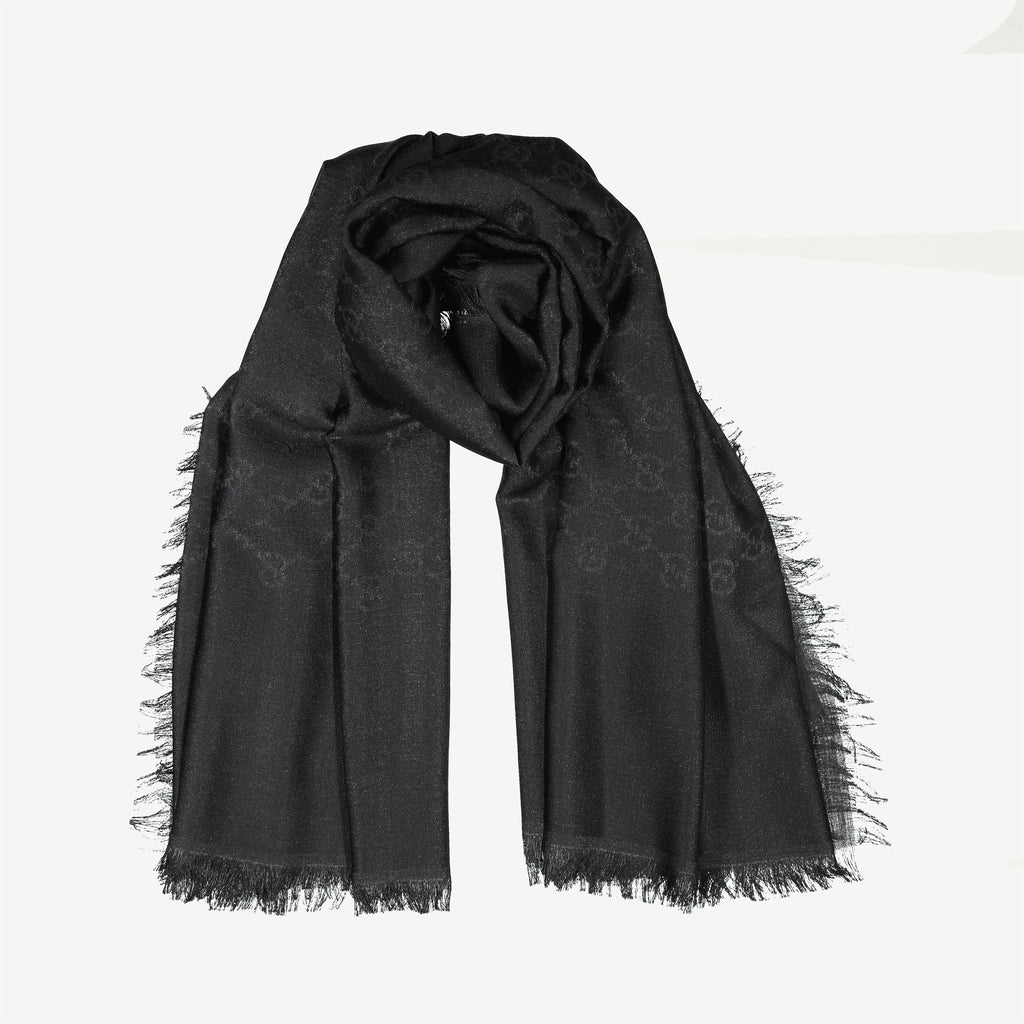 Scarves and gloves Écharpe GG en soie Gucci Black Femme