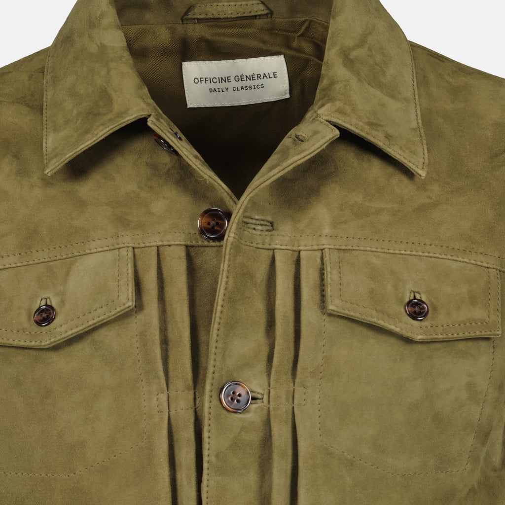 Vestes Liam Olive Suede Jacket Officine Générale Kaki Homme