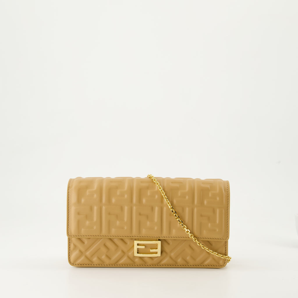 Crossbody bags Portefeuille en cuir à chaîne Fendi Brown Femme
