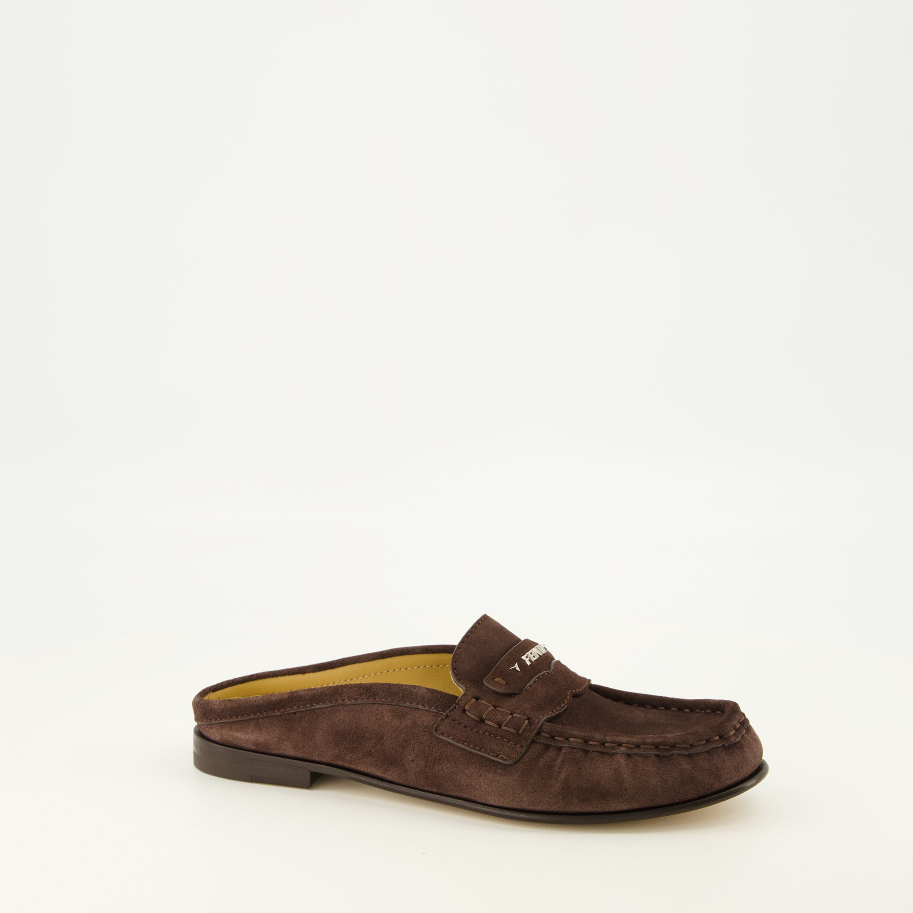 Chaussures ouvertes 브라운 스웨이드 스크런치 뮬 Fendi Marron Femme