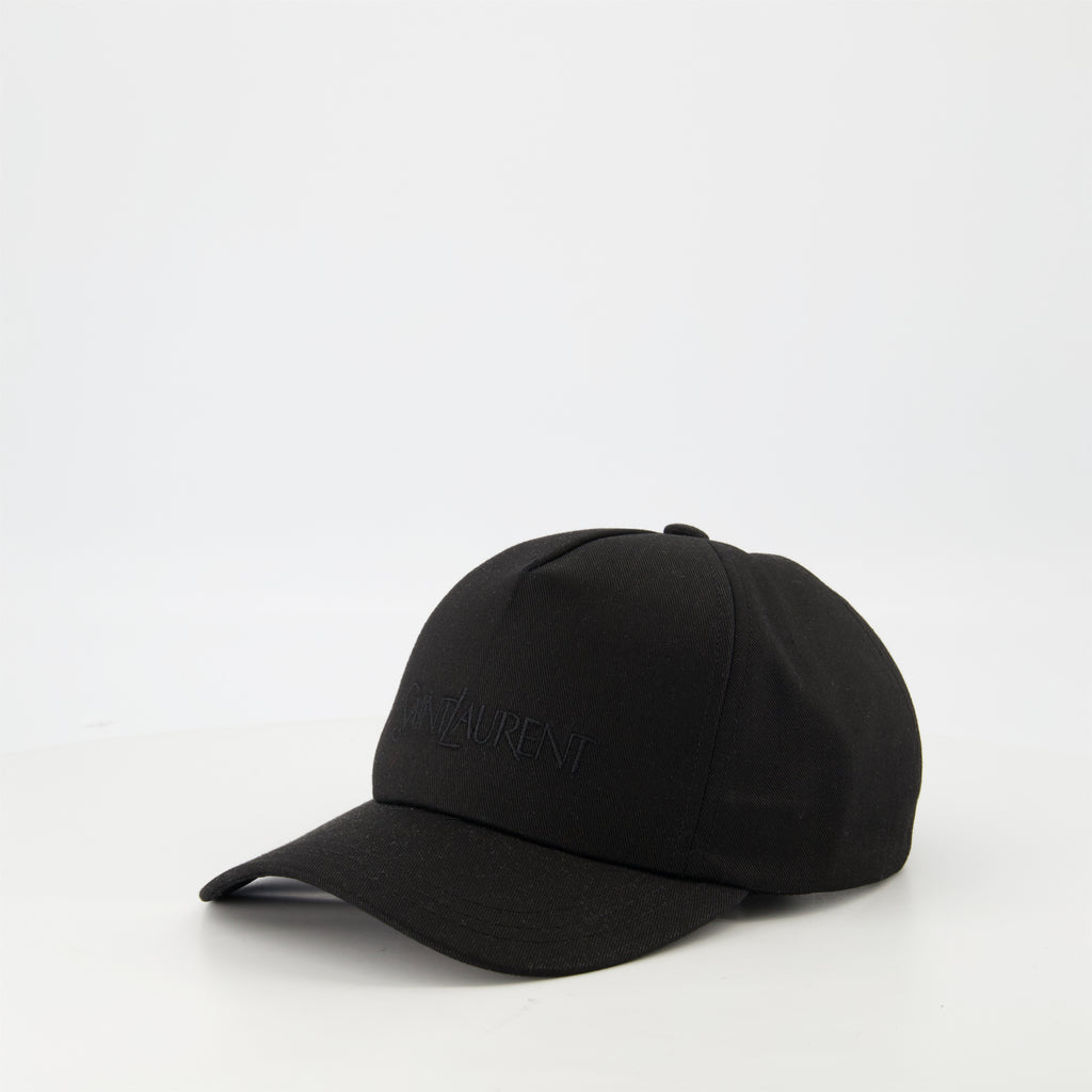 Hüte, caps und beanies Bestickte Baumwollmütze Saint Laurent Schwarz Homme