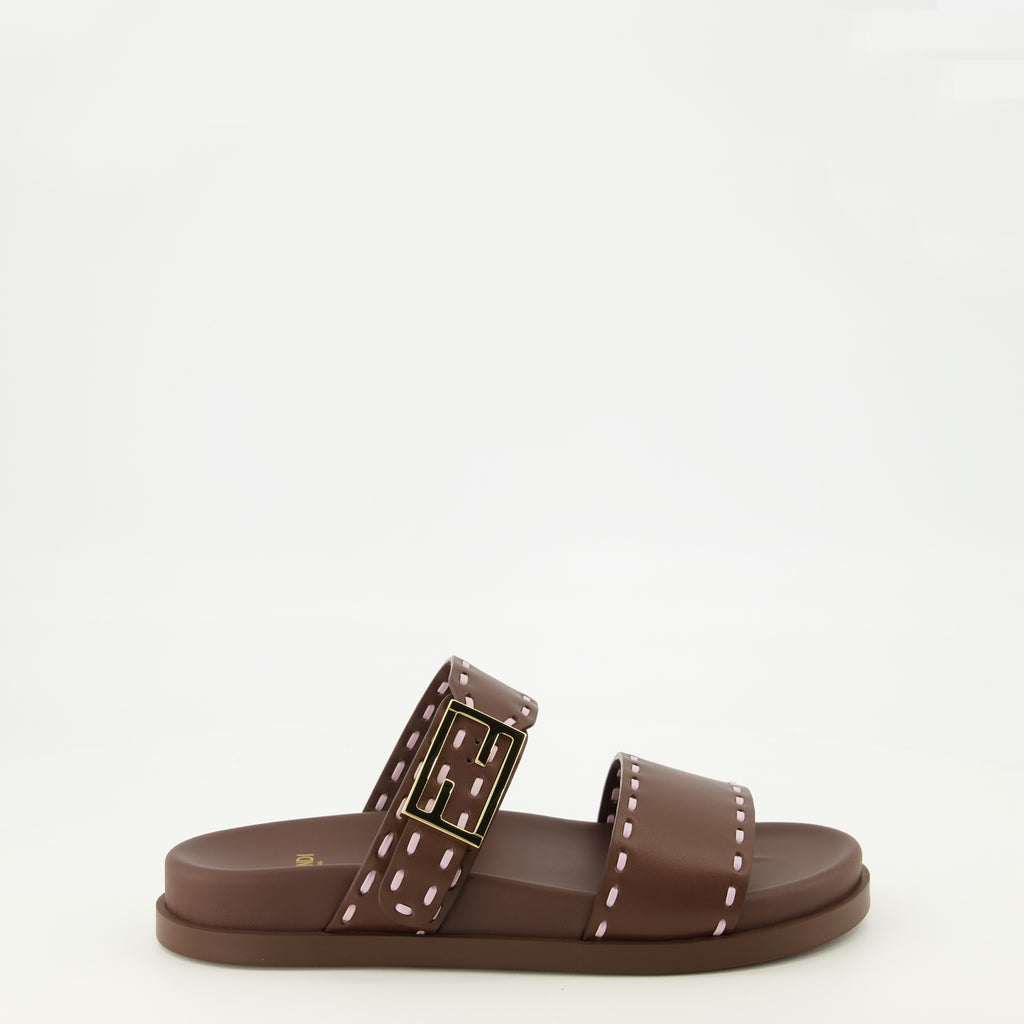 Chaussures ouvertes 펜디 필 브라운 가죽 샌들 Fendi Marron Femme