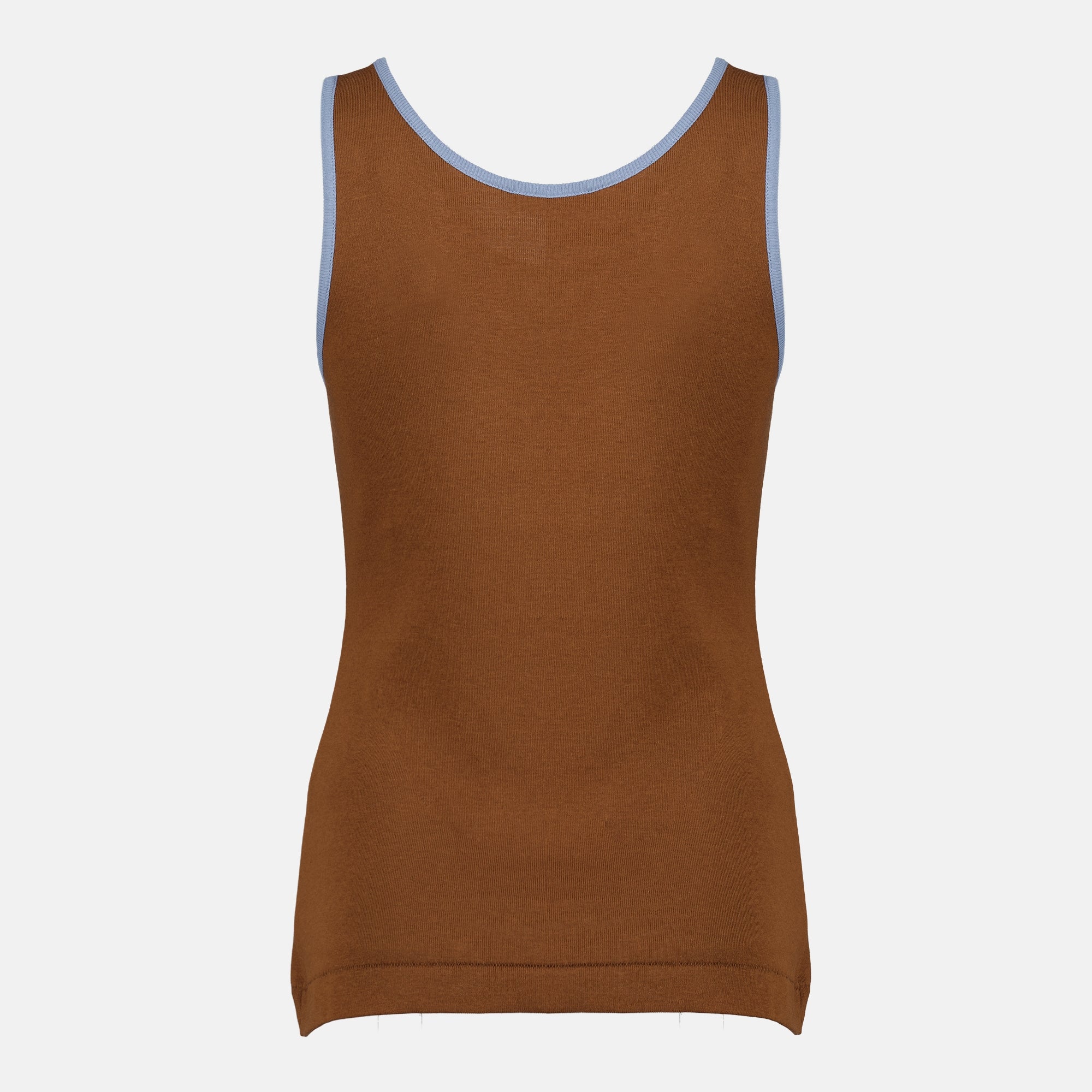 Image of the brown ribbed tank top from the brand Prada for women - Spring-Summer 2026 - Back view