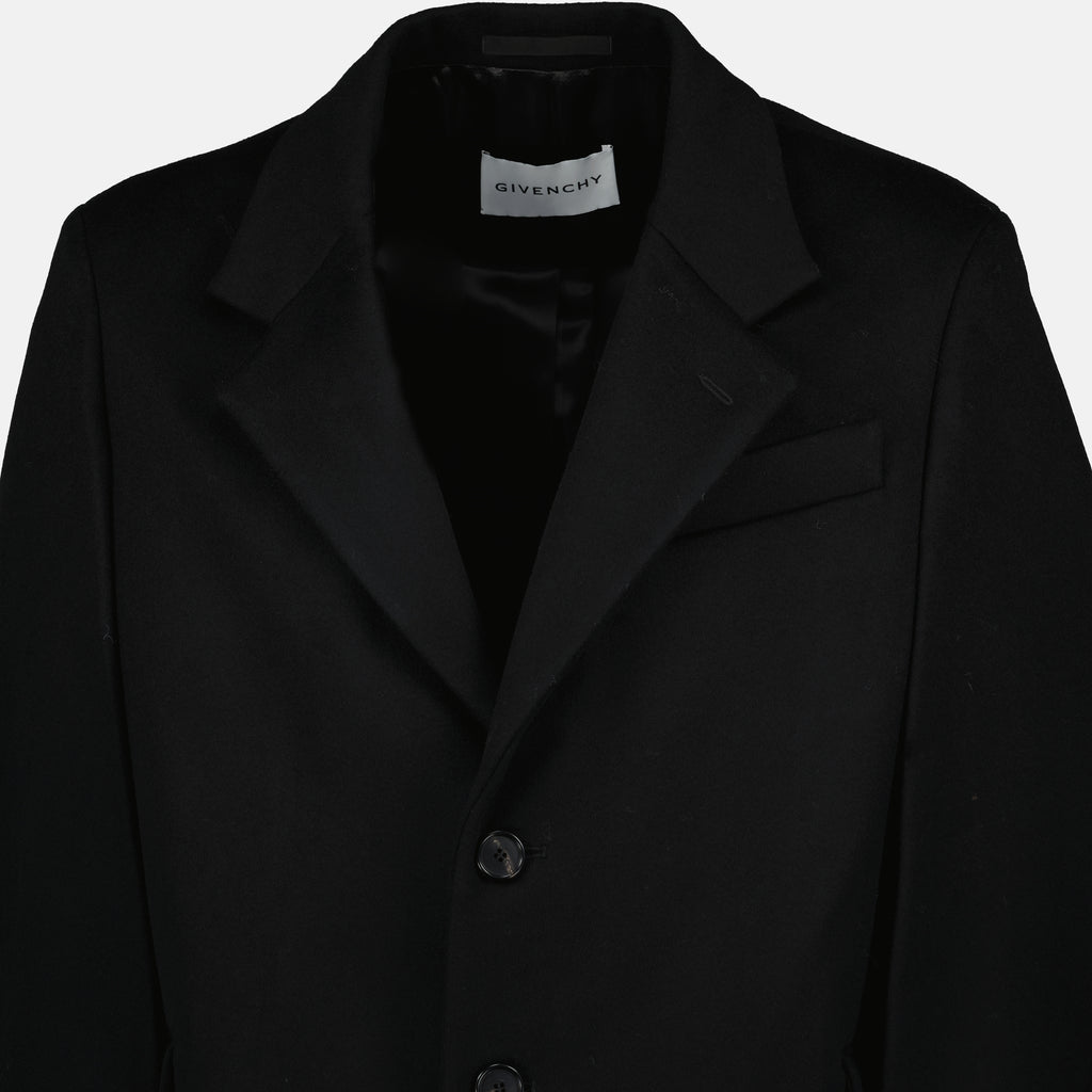 Imagen del abrigo de lana negra de Givenchy para Hombre - Temporada Otoño-Invierno 2025 - Vista Detallada 1