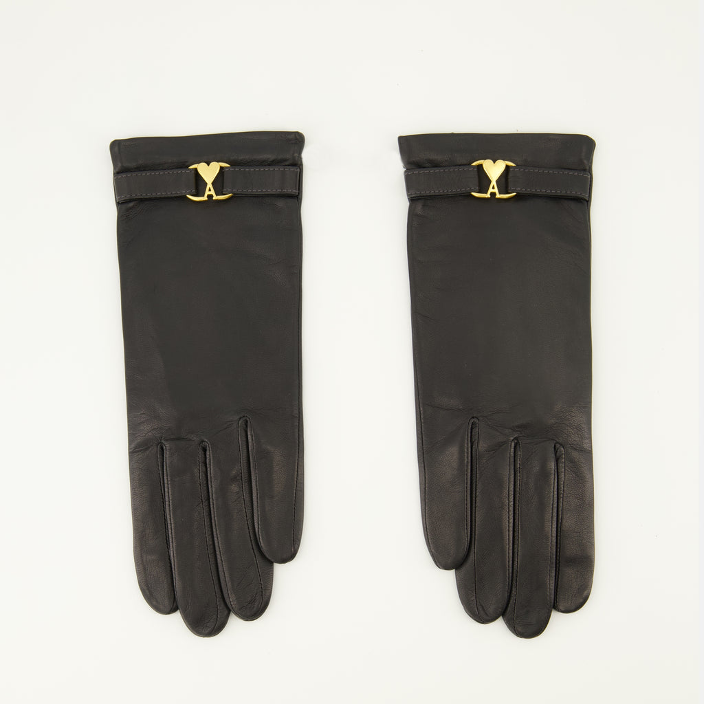 Image of the Ami PARIS brand leather gloves for women - Fall-Winter 2025 season - Front view