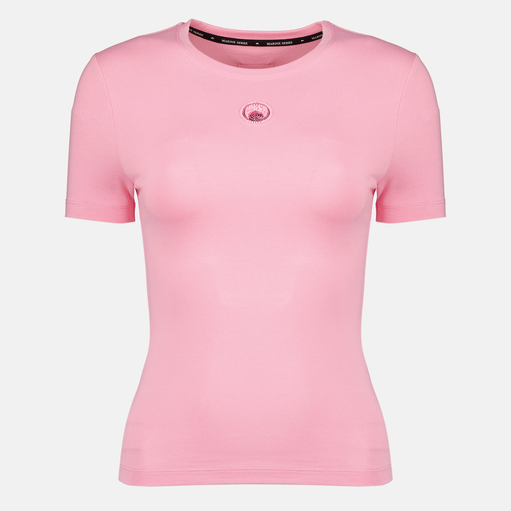 T-shirts T-shirt con Logo in Perle Rosa Marine Serre Rose Femme