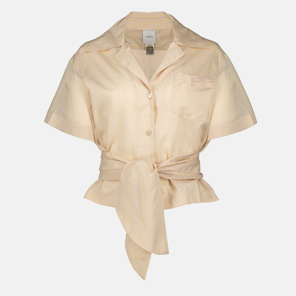 Chemises Camisa Beige de Seda con Corbata Patou Rose Femme