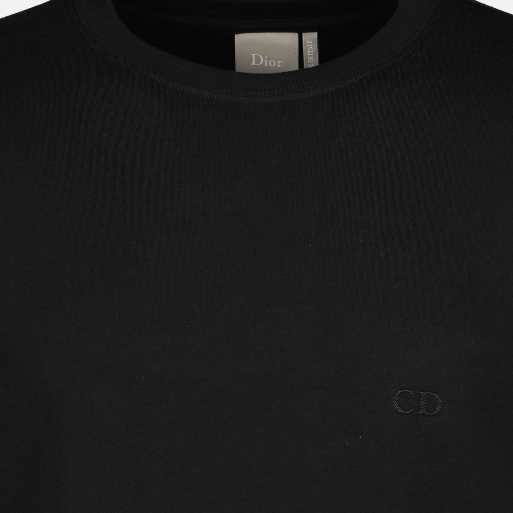 T-shirts Camiseta de algodón negro con bordado CD Dior Noir Homme