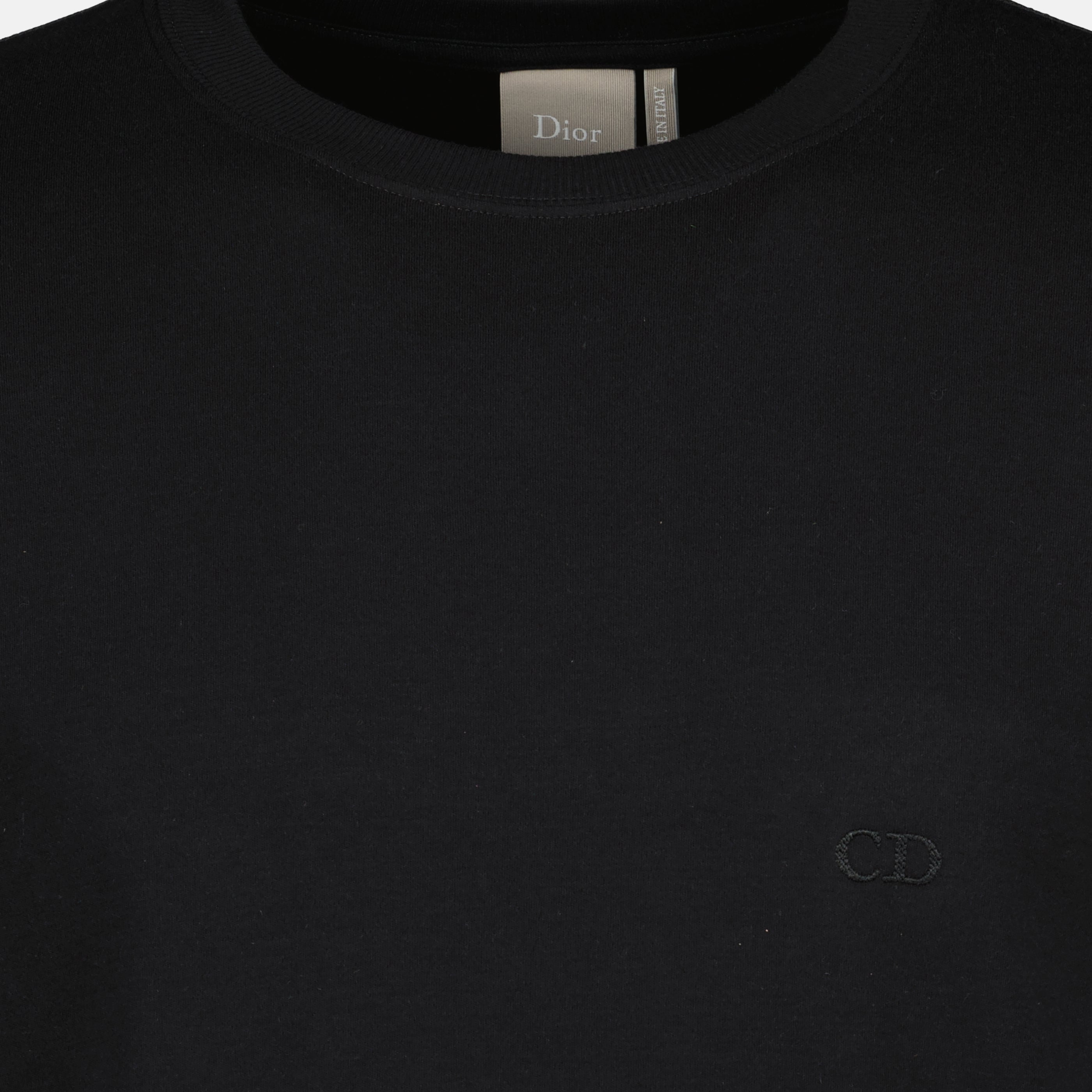 T-shirts Camiseta de algodón negro con bordado CD Dior Noir Homme