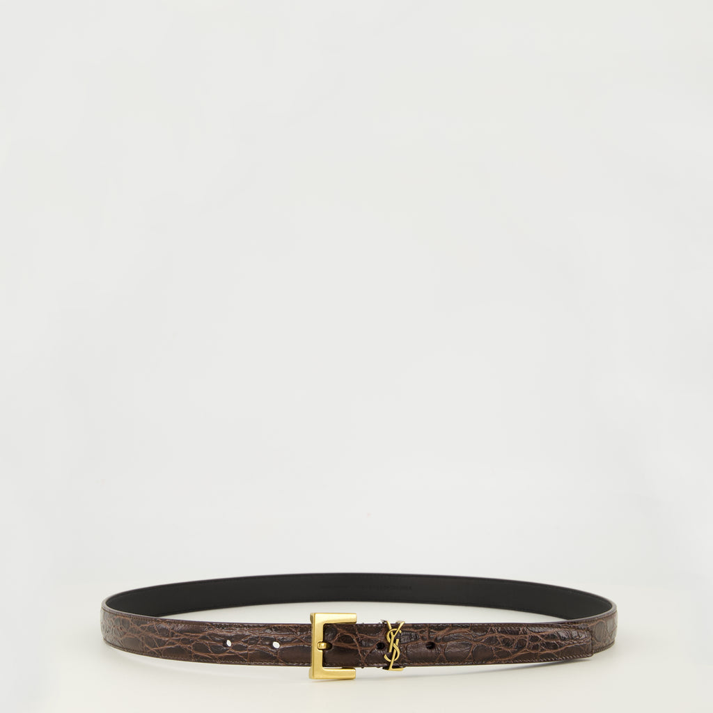 Ceintures 카산드르 파인 악어 벨트 Saint Laurent Marron Femme