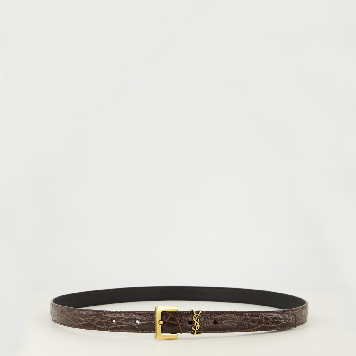Ceintures Cassandre Fine Crocodile Belt Saint Laurent Marron Femme