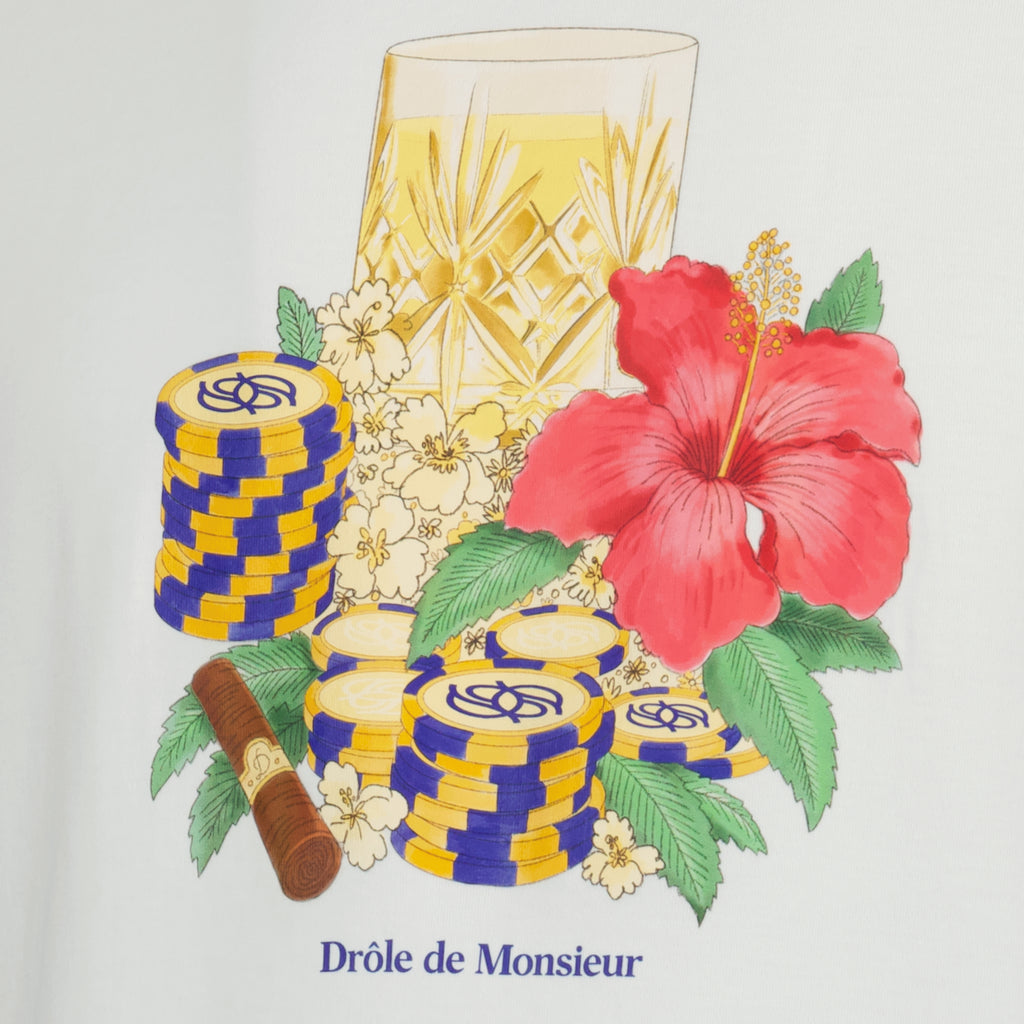 브랜드 Drole De Monsieur의 화이트 히비스커스 클럽 티셔츠 이미지 - 남성용 - 2026 봄/여름 시즌 - 상세 보기_1