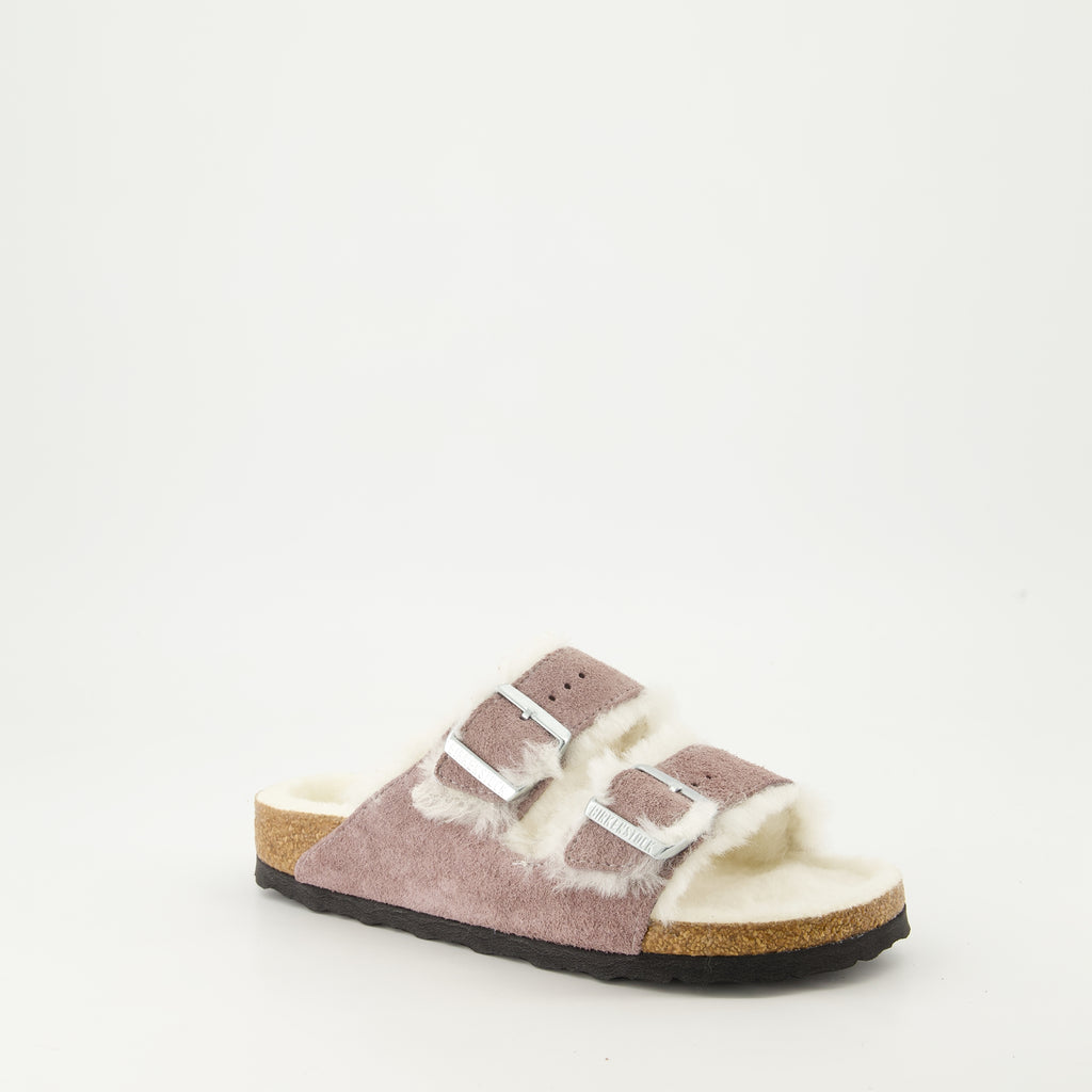 Offene schuhe Flauschige Arizona Hausschuhe Birkenstock Lila Femme