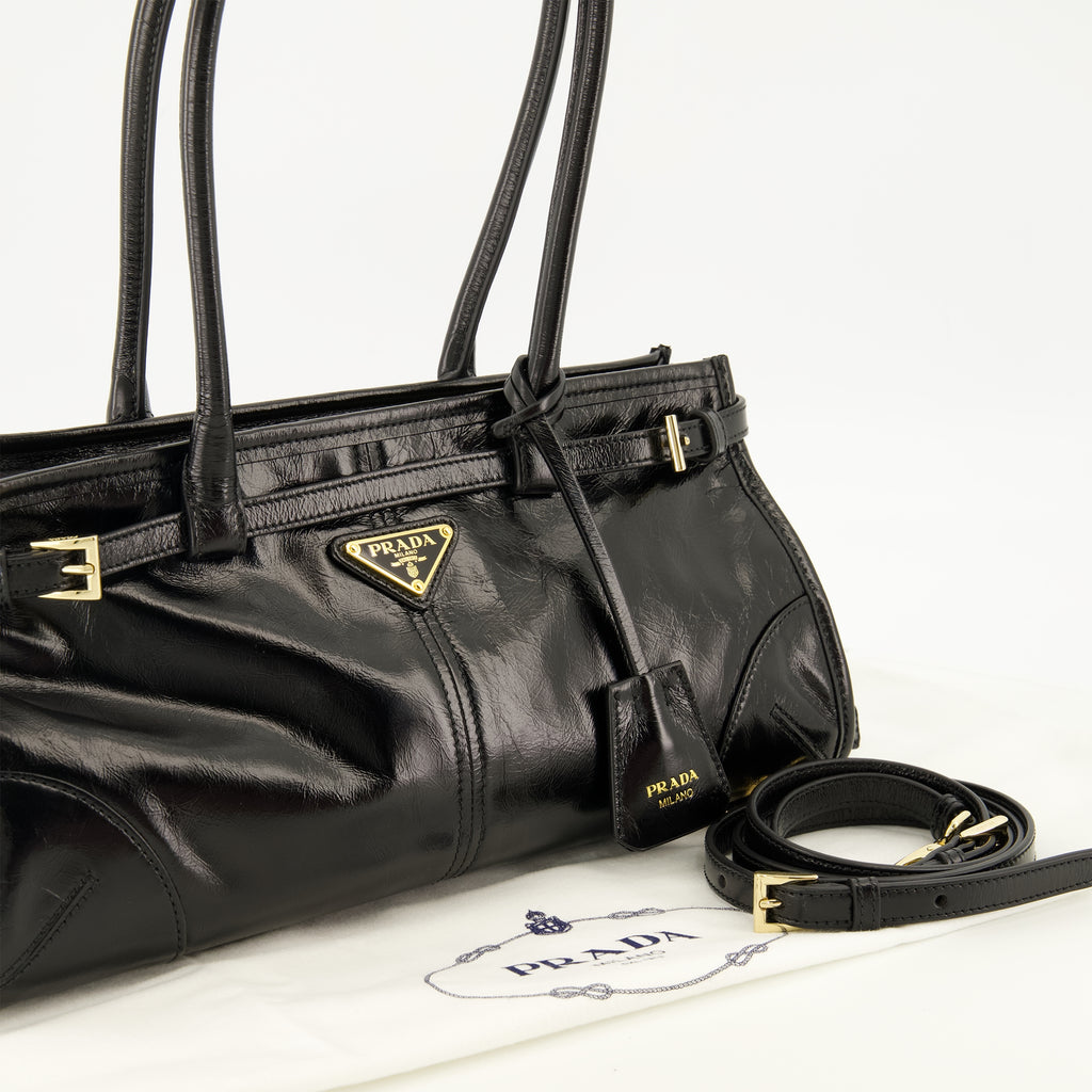 Sacs à main et épaule Mala Média de Couro Bonnie em Preto Prada Noir Femme