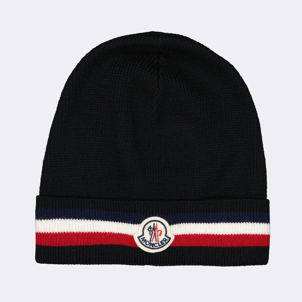 Chapeaux, casquettes et bonnets Bonnet à bande tricolore Moncler Noir Homme