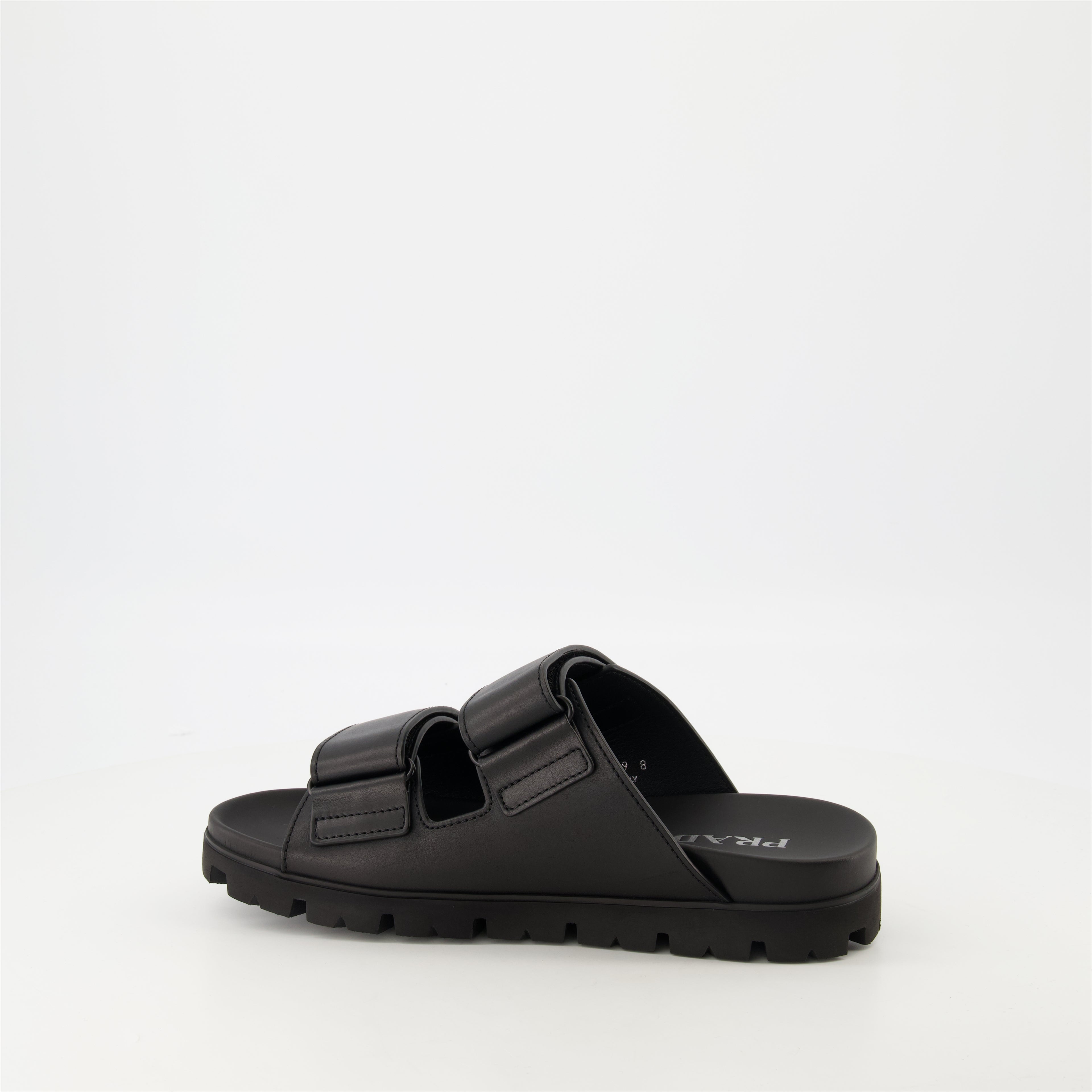 Open shoes Leather Flip-Flops Prada Black Homme