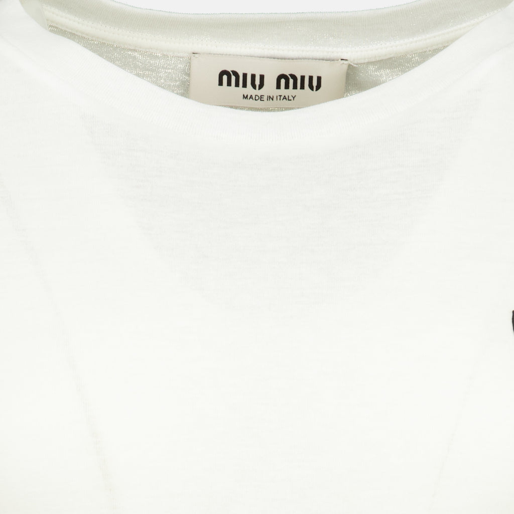 T-shirts Ripp-Jersey T-Shirt in Weiß Miu Miu Blanc Femme