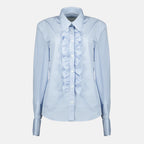 Image de l'article Chemise Jabot bleu ajustée de la marque Ami PARIS pour Femme - Saison Printemps-Été 2026 - Vue de Face