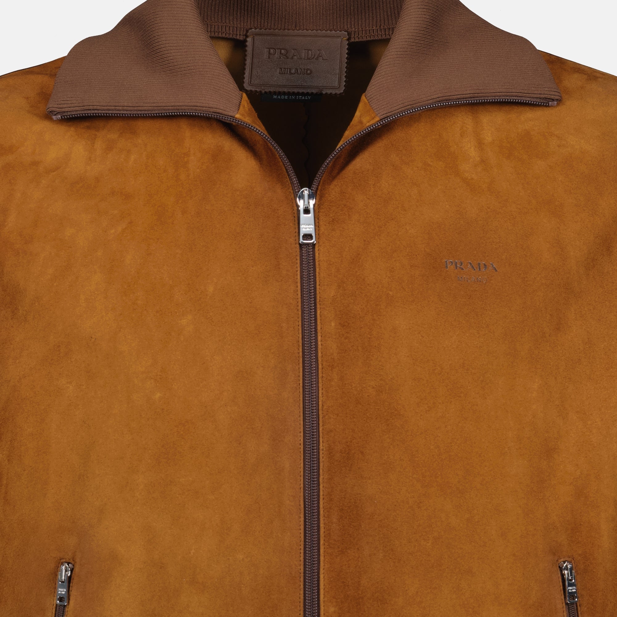 Manteaux Giacca in Vitello di Velluto Prada Marron Homme