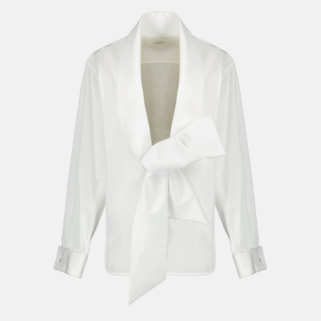 Chemises Camisa de Gravata Borboleta em Popeline Branco Saint Laurent Blanc Femme
